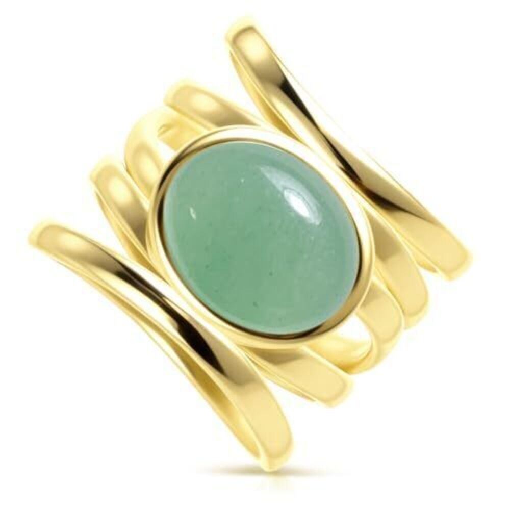 8507 Handmade Natural Stone Multi-Lines Wide Ring,18K Yellow Gold Plated